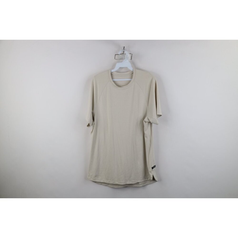 Stori Mens Small Striped Stretch Running Jogging Yoga Training T-Shirt Beige